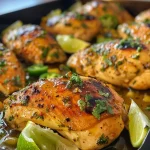 ['Peito de frango grelhado com molho de mel e limão, acompanhado de salsa de manga.', 'Frango marinado com mel e limão, servido com salsa fresca de manga.', 'Close de frango com mel e limão ao lado de salsa de manga colorida.', 'Prato de frango doce com limão e salsa de manga, decorado com coentro.']