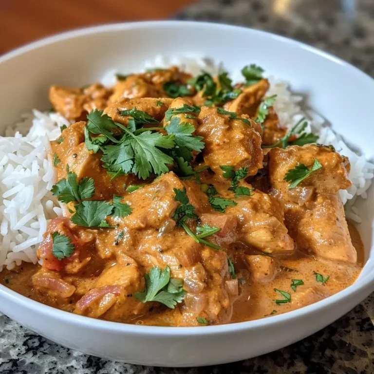 ['Prato de frango tikka masala com molho cremoso e temperos.', 'Frango tikka masala servido com arroz, decorado com coentro.', 'Close-up de frango tikka masala em um prato colorido.', 'Porção de frango tikka masala com molho avermelhado.']