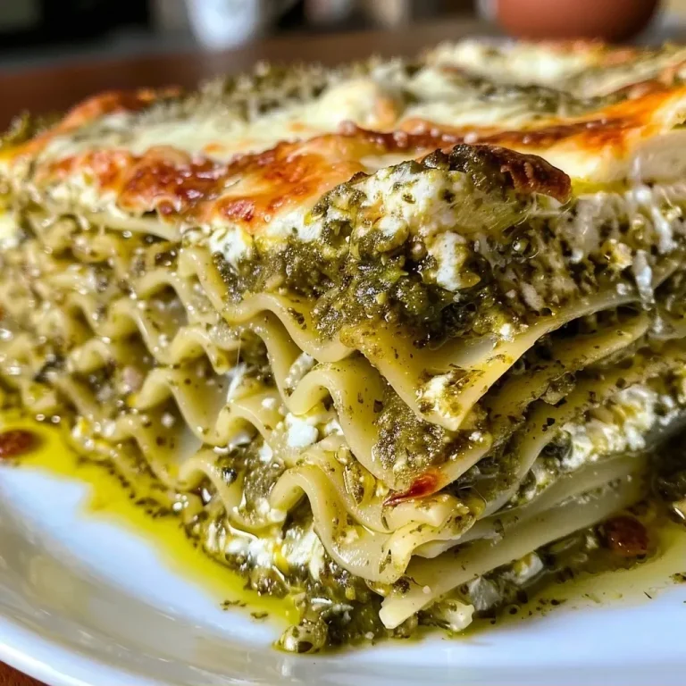 ['Lasanha al Pesto em close, com camadas de queijo e molho.', 'Prato de lasanha al pesto, mostrando sua textura cremosa e deliciosa.', 'Lasanha al Pesto em destaque, com ingredientes visíveis e apetitosos.', 'Close de uma generosa porção de lasanha al pesto, rica em queijo e pesto.']