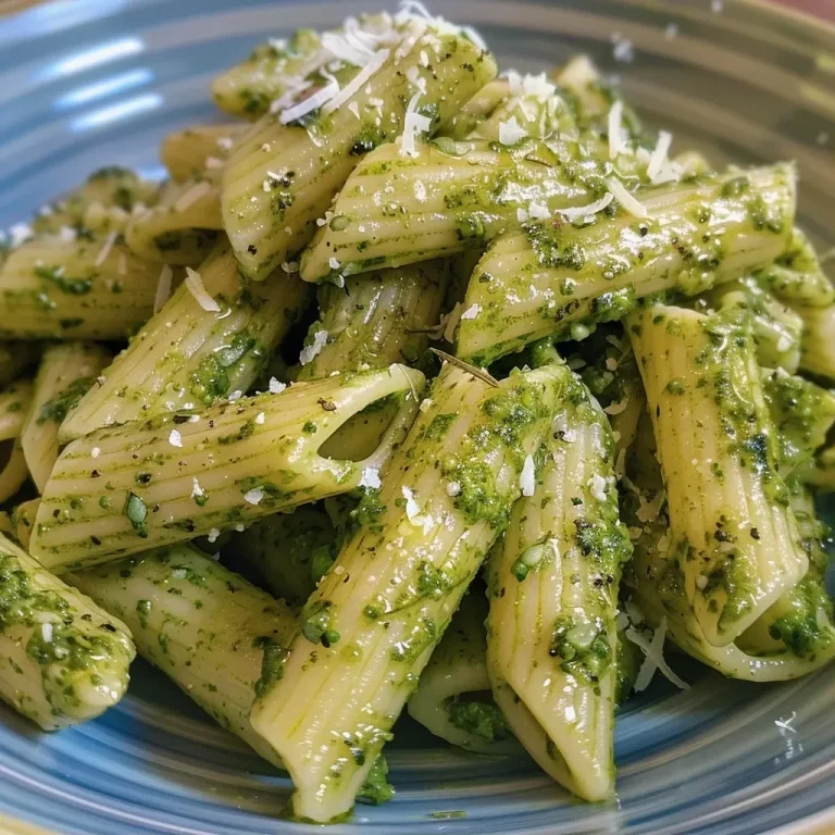 ['Close-up de um prato de macarrão ao pesto suculento.', 'Prato de macarrão ao pesto com destaque para a textura e cores vibrantes.', 'Macarrão ao pesto servido em um prato, com molho suculento.', 'Vista lateral de um prato de pasta pesto, mostrando a cremosidade.']