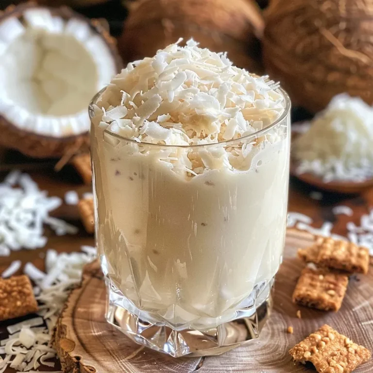 ['Close-up de um pavê de coco com biscoitos Tostines.', 'Pavê de coco cremoso em uma taça, com biscoitos Tostines.', 'Camadas de pavê de coco decorado com coco ralado.', 'Vista lateral de um pavê de coco com biscoitos e coco.']