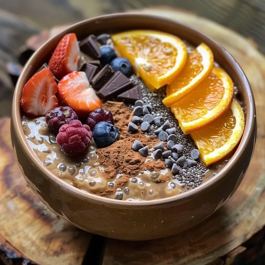 ['Pudding de chia com frutas frescas e chocolate.', 'Bowl de pudding proteico com sementes de chia e frutas.', 'Close-up de uma sobremesa saudável de chia com toppings de frutas.', 'Pudding de chia decorado com laranja e chocolate.']