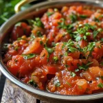['Purê de tomate fresco em uma tigela.', 'Vista lateral de purê de tomate com textura aveludada.', 'Close-up de purê de tomate feito com tomates frescos.', 'Tigela de purê de tomate espesso e vermelhinho.']