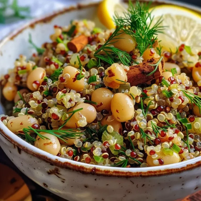 ['Quinoa com limão, ervas e feijão lima em um prato.', 'Preparação de quinoa com limão e dill, vista lateral.', 'Prato colorido de quinoa com ervas e feijão lima.', 'Quinoa temperada com limão e dill, close-up.']