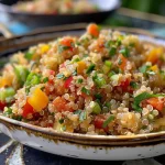 ['Close-up de quinoa crocante dourada.', 'Quinoa crocante em uma tigela.', 'Detalhe de quinoa crocante com temperos.', 'Quinoa crocante com textura crocante visível.']