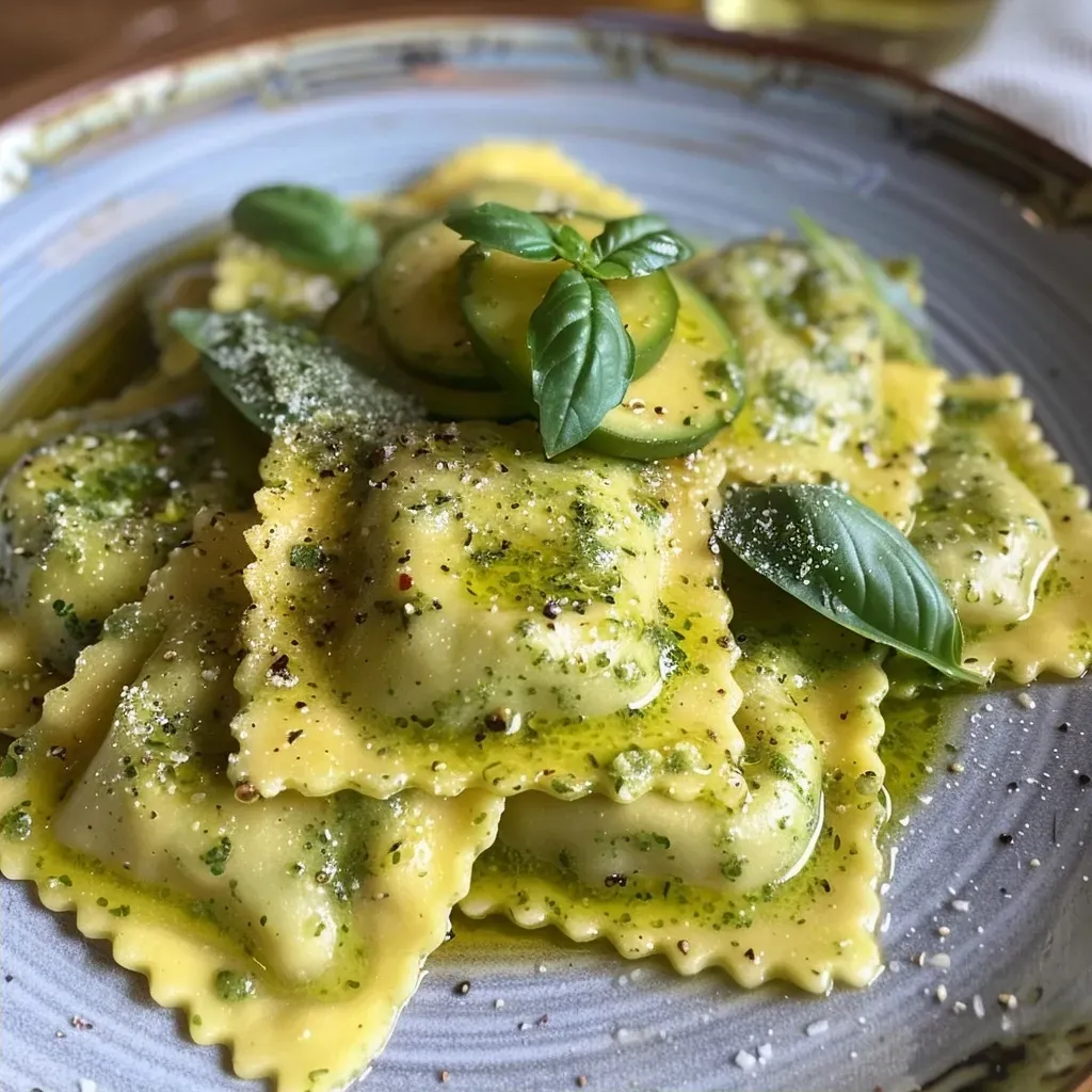 ['Ravioli de abacate recheados, com a massa fina e bem apresentada.', 'Close-up de um ravioli de abacate, mostrando sua textura e recheio.', 'Ravioli de abacate com detalhes de ervas e azeite, em destaque.', 'Porção de ravioli de abacate, evidenciando o acabamento e os ingredientes.']
