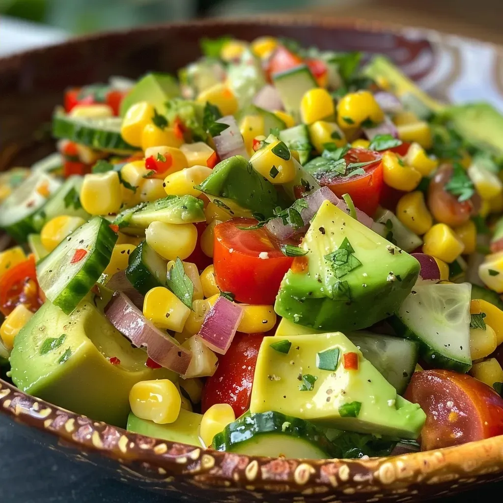 ['Close-up de uma salada colorida com abacate e tomates cherry.', 'Salada de abacate com cebola roxa e coentro fresca.', 'Prato vibrante de salada de abacate com molho de limão.', 'Salada fresca de abacate, tomates e cebola, pronta para servir.']