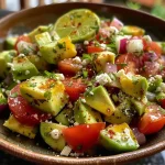 ['Salada colorida de cuscuz com abacate e ovo, vista lateral.', 'Close-up de salada de cuscuz com ingredientes frescos, incluindo abacate e ovo.', 'Detalhe de uma salada de cuscuz acompanhada de abacate e ovos cozidos.', 'Salada de cuscuz com abacate, ovo, tomate e nozes, vista lateral.']