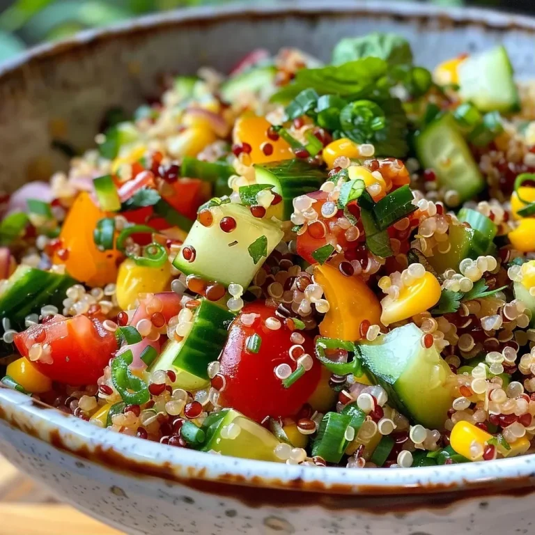 ['Salada de quinoa colorida com legumes frescos.', 'Close-up de uma salada de quinoa com molho de chalota.', 'Prato cheio de salada de quinoa de verão.', 'Salada vibrante de quinoa com vegetais variados.']