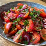 ['Salada colorida com folhas verdes, tomates, pepino e cebola.', 'Close-up de uma salada refrescante com ingredientes variados.', 'Prato de salada com mistura de folhas, tomates cherry e cebola roxa.', 'Salada rápida com vegetais frescos e molho de azeite.']