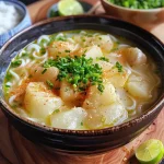 ['Sopa de manga com coco em uma tigela, com pedaços de manga ao redor.', 'Tigela de sopa refrescante de manga com leite de coco e hortelã.', 'Close de sopa de manga, mostrando sua textura cremosa e ingredientes frescos.', 'Sopa de manga e coco com folhas de hortelã, disposta elegantemente.']