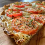 ['Tarte rustique de tomates e queijo de cabra com crosta dourada.', 'Close-up de uma tarte rústica recheada com tomates e queijo de cabra.', 'Tarte de tomate e queijo de cabra, mostrando a textura suculenta.', 'Vista lateral de uma tarte rústica com tomates frescos e queijo de cabra.']