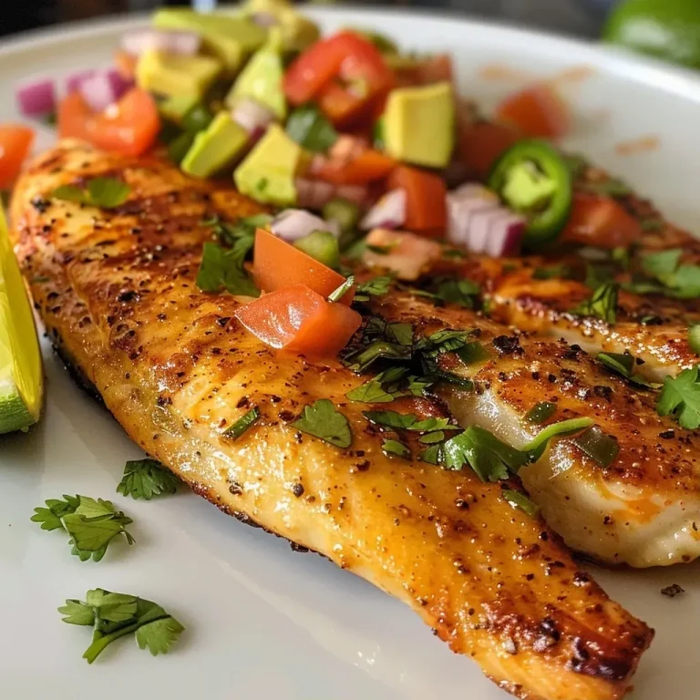 ['Filé de tilápia grelhado com salsa de pepino e abacate.', 'Prato de tilápia com temperos, acompanhado de salsa fresca.', 'Close de tilápia blackened com mix de pepino e abacate.', 'Tilápia suculenta com salsa colorida de pepino e abacate.']