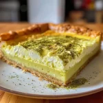 ['Torta cremosa de milho verde vista lateral, com textura suave e dourada.', 'Close-up da torta de milho verde, mostrando sua crosta e recheio cremoso.', 'Fatia de torta cremosa de milho verde, destacando a sua cor e consistência.', 'Torta de milho verde com camada dourada por cima, em um prato rústico.']