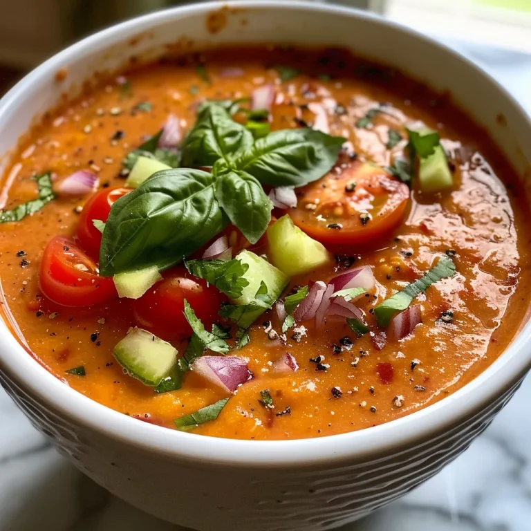 ['Gazpacho cremoso de tomate em close, com texturas vibrantes.', 'Vista lateral de um gazpacho de tomate rico e cremoso, servido em um recipiente.', 'Tigela de gazpacho de tomate, destacando sua cor vermelha intensa e ingredientes frescos.', 'Close de um gazpacho cremoso, com pedaços de legumes e ervas visíveis.']