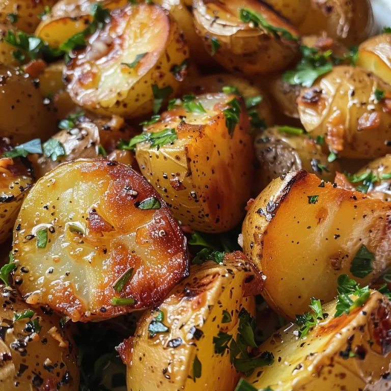 ['Batatas assadas com limão e ervas, crocantes e douradas.', 'Close de batatas assadas temperadas com limão e ervas frescas.', 'Batatas pequenas assadas com ervas, mostrando suculência.', 'Porção de batatas assadas com ervas, destacando o limão.']