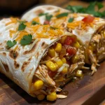 ['Wrap de frango com queijo e milho apresentado de lado, com recheio suculento.', 'Close-up de um wrap de frango, queijo e milho, mostrando a textura do recheio.', 'Imagem lateral de um wrap delicioso com frango desfiado, milho e queijo derretido.', 'Wrap recheado com frango, queijo e milho, evidenciando os ingredientes frescos.']
