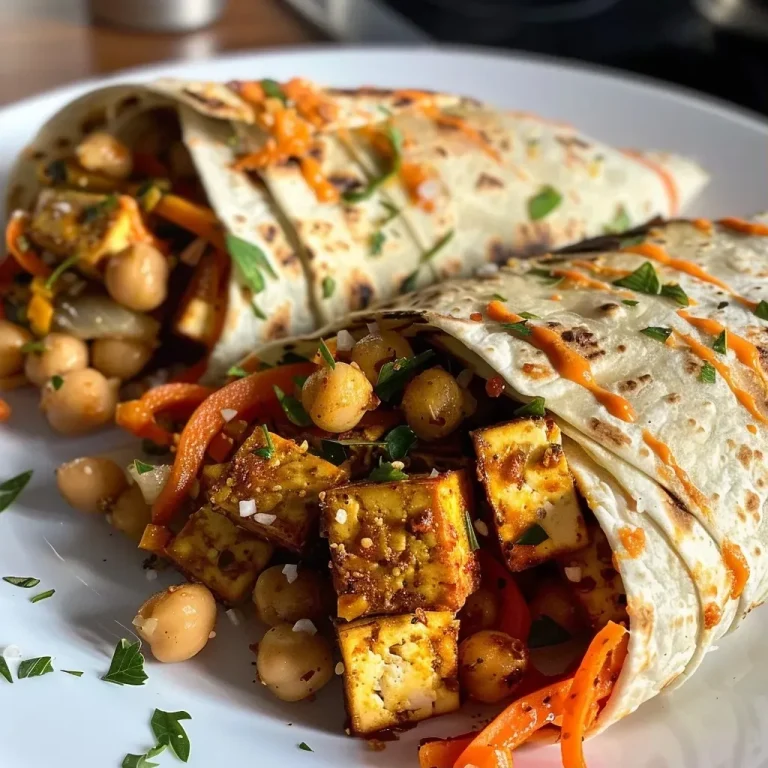 ['Wrap de legumes recheado com tofu e grão-de-bico.', 'Close-up de wrap saudável com legumes e molho picante.', 'Delicioso wrap de tofu e vegetais em vista lateral.', 'Wrap recheado com grão-de-bico, cenoura e abobrinha.']