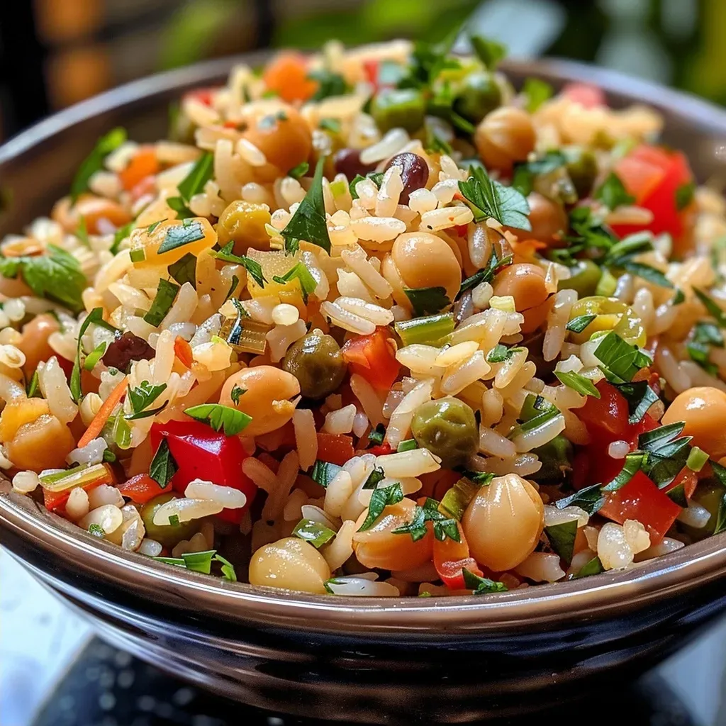 ['Prato de arroz integral com legumes coloridos.', 'Close de uma porção de arroz integral misturado com cenoura e pimentão.', 'Arroz integral com legumes frescos em um recipiente.', 'Arroz integral envolto em legumes picados.']