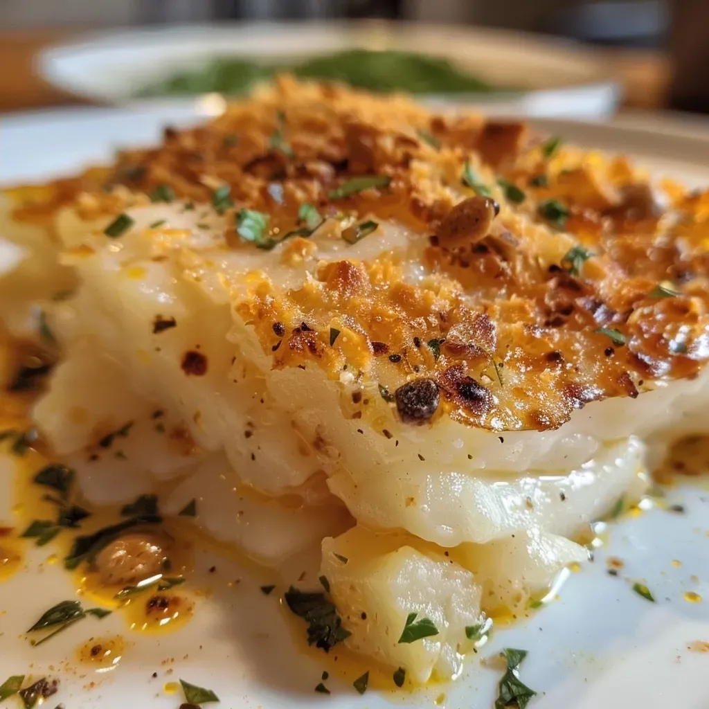 Prato de bacalhau com legumes gratinado saudável à vista.