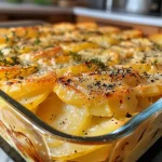 ['Close-up de Batatas Amandine Gratinadas, douradas e cremosas.', 'Batatas Amandine Gratinadas com queijo derretido e ervas.', 'Vista lateral de Batatas Amandine Gratinadas, apetitosas e coloridas.', 'Detalhe de Batatas Amandine Gratinadas, com crosta dourada.']
