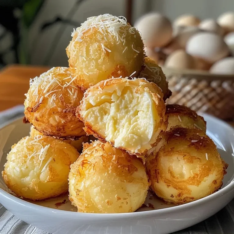 ['Bolinha de queijo crocante em close, com textura dourada.', 'Vista lateral de bolinhas de queijo fritas e crocantes.', 'Bolinhas de queijo crocante, com queijo derretido visível.', 'Imagem detalhada de bolinhas de queijo à espera de serem servidas.']