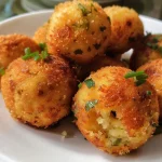 ['Bolinho de grão-de-bico frito, crocante por fora e macio por dentro.', 'Close-up de bolinhos de grão-de-bico, mostrando a textura e os ingredientes.', 'Vista lateral de bolinho de grão-de-bico, bem dourado e apetitoso.', 'Bolinho de grão-de-bico servido em um prato, com detalhes dos ingredientes.']