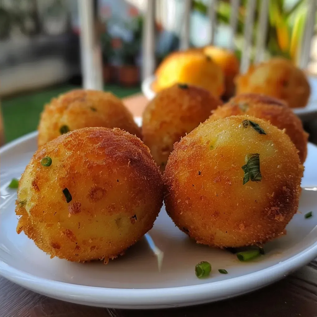 ['Bolinho de grão-de-bico frito, crocante por fora e macio por dentro.', 'Close-up de bolinhos de grão-de-bico, mostrando a textura e os ingredientes.', 'Vista lateral de bolinho de grão-de-bico, bem dourado e apetitoso.', 'Bolinho de grão-de-bico servido em um prato, com detalhes dos ingredientes.']