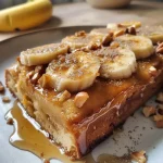 ['Bolo de banana com aveia em uma apresentação apetitosa.', 'Close do bolo de banana com aveia, destacando sua textura.', 'Bolo de banana com aveia decorado com banana picada.', 'Lado do bolo de banana com aveia, mostrando camadas e ingredientes.']