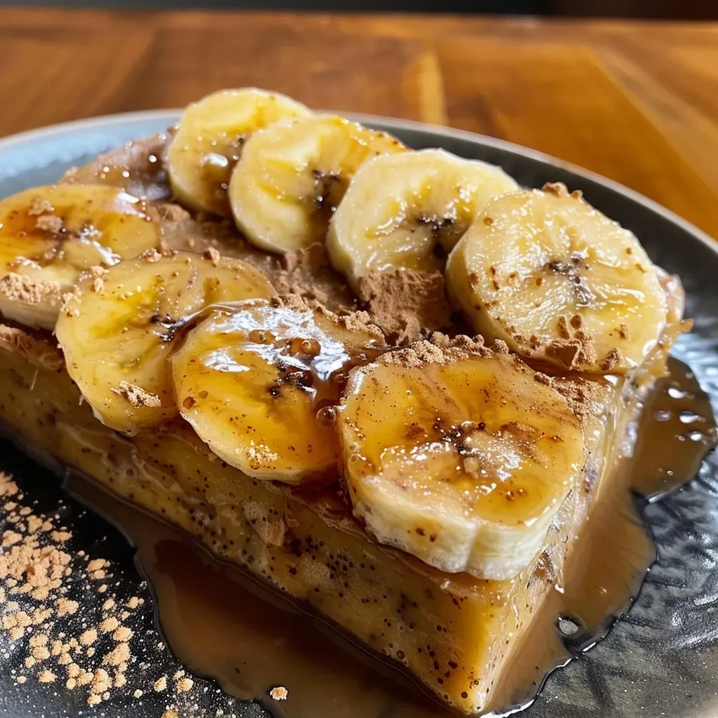 ['Bolo de banana com aveia em uma apresentação apetitosa.', 'Close do bolo de banana com aveia, destacando sua textura.', 'Bolo de banana com aveia decorado com banana picada.', 'Lado do bolo de banana com aveia, mostrando camadas e ingredientes.']