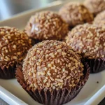 ['Brigadeiro de amêndoas em close, com textura cremosa e coberto por lascas de amêndoas.', 'Close de brigadeiro de amêndoas, mostrando a cobertura de amêndoas trituradas.', 'Brigadeiro de amêndoas com acabamento rústico, em uma apresentação apetitosa.', 'Close-up de brigadeiros de amêndoas, revelando a consistência e os ingredientes.']