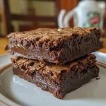 ['Brownie fácil com casquinha, visto de lado, mostrando sua textura suculenta.', 'Close-up de brownie fácil com casquinha, destacando sua aparência deliciosa.', 'Porção de brownie fácil com casquinha, vista lateral, com brilho apetitoso.', 'Brownie com casquinha crocante, em um ângulo que revela sua maciez interna.']