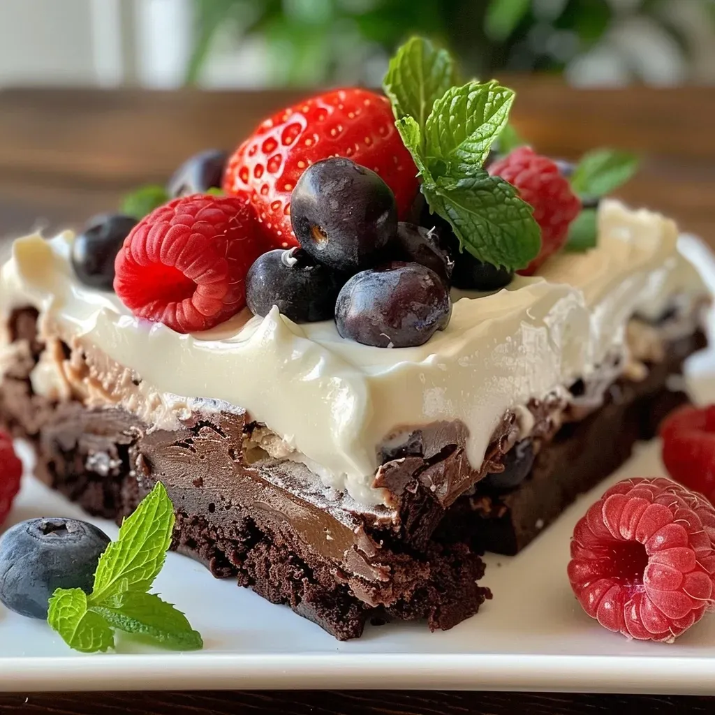 Brownies e parfait de iogurte com frutas vermelhas.