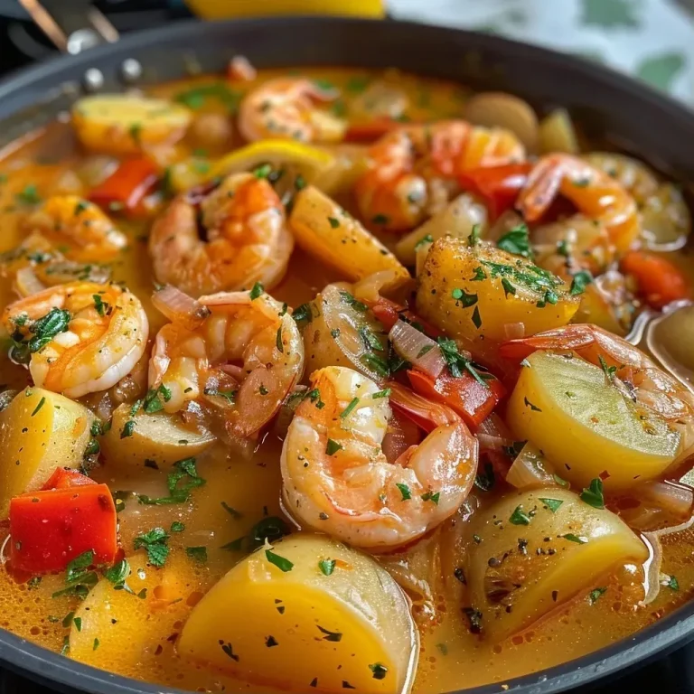 ['Caldeirada de frutos do mar, com peixes, camarões e temperos coloridos.', 'Close up de uma caldeirada de frutos do mar, mostrando os ingredientes frescos.', 'Prato de caldeirada de frutos do mar, com camada de peixe, camarão e legumes.', 'Imagem de caldeirada de frutos do mar, destacando cores vibrantes e texturas.']