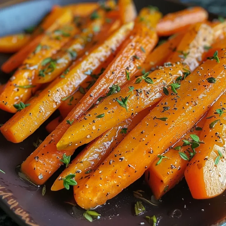['Cenouras assadas com mel e tomilho, com textura suculenta.', 'Close de cenouras caramelizadas com mel, destacando as ervas.', 'Prato de cenouras assadas, com brilho do mel e a cor vibrante.', 'Cenouras com um toque de tomilho, apresentadas em uma superfície rústica.']