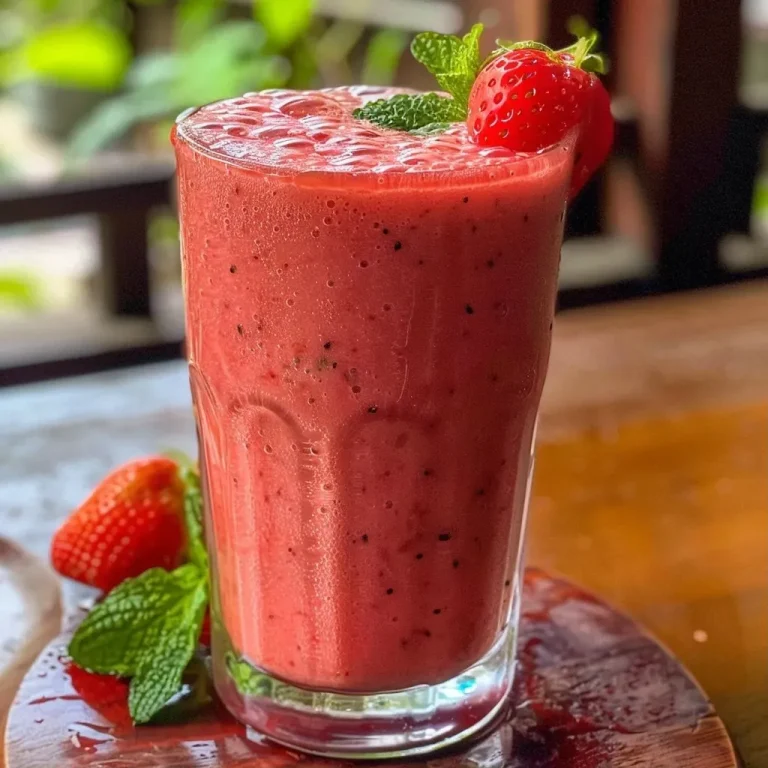 ['Chá de morango refrescante em um copo com morangos ao fundo.', 'Close up de um copo de chá de morango com folhas de hortelã.', 'Bebida gelada de chá de morango em decoração de festa.', 'Chá de morango servido em copo com limão e gengibre ao lado.']