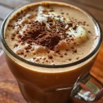 ['Chocolate quente cremoso em uma caneca, com espuma no topo.', 'Close de chocolate quente cremoso com decoração de chocolate.', 'Caneca de chocolate quente cremoso, com vapor visível saindo.', 'Bebida de chocolate quente cremoso com creme de leite por cima.']