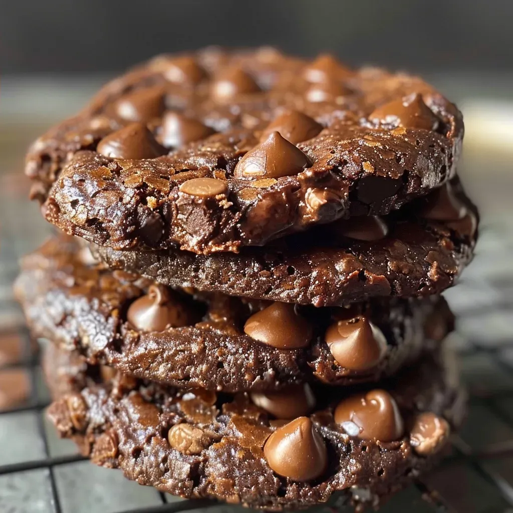 ['Cookies de brownie proteico com textura suculenta.', 'Close de cookies de brownie ricos em proteínas.', 'Cookies de brownie prontos para degustar, em destaque.', 'Vista lateral de cookies de brownie proteico, crocantes e apetitosos.']