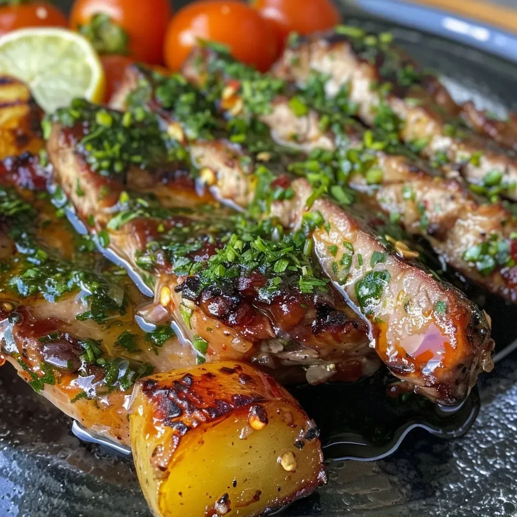 ['Costela na cerveja suculenta ao lado de batatas.', 'Close-up de costela cozinhando com cerveja e temperos.', 'Prato de costela na cerveja com ervas e alho.', 'Costela macia e dourada sobre uma tábua de madeira.']