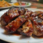 ['Costelinha ao Barbecue suculenta, vista lateral.', 'Close-up de costelinha de porco ao molho barbecue.', 'Costela de porco grelhada com molho barbecue.', 'Costelinha ao Barbecue com aparência convidativa.']