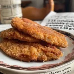 ['Costeleta de vitelo empanada e frita, vista lateral.', 'Close-up de Cotoletta alla milanese su fundo claro.', 'Fatia suculenta de costeleta de vitelo, empanada.', 'Costela de vitelo dourada e crocante, em destaque.']