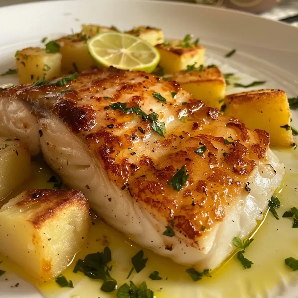 ['Filé de peixe grelhado ao lado de purê de batatas cremoso.', 'Prato de filé de peixe com purê de batatas, decorado com salsinha.', 'Close de filé de peixe suculento servido com purê de batatas.', 'Filé de peixe dourado apresentado com purê de batatas aveludado.']