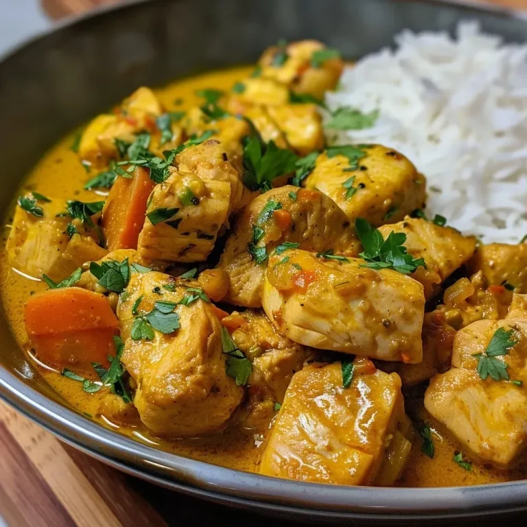 ['Frango ao Curry em cubos, com molho cremoso e especiarias.', 'Close-up de Frango ao Curry, mostrando a textura suculenta.', 'Prato de Frango ao Curry decorado, com ingredientes visíveis.', 'Porção de Frango ao Curry apresentada em um prato raso.']