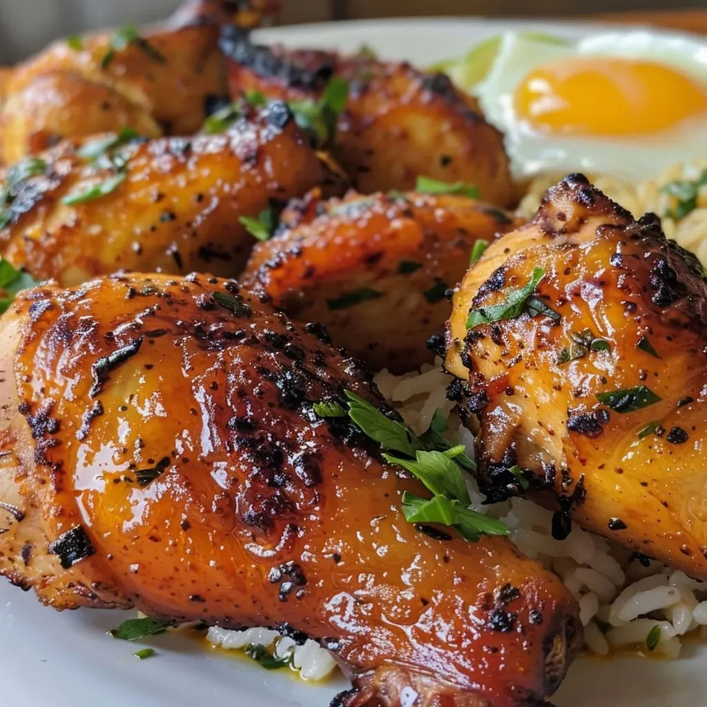 ['Prato de Frango Asiático Crocante com gergelim e arrozes.', 'Frango frito crocante com gergelim em um prato colorido.', 'Close de Frango Asiático com molho doce e arroz.', 'Porção de Frango Crocante com gergelim ao lado de arrozes variados.']