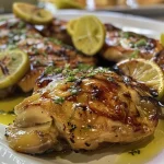 ['Frango assado com limão, dourado e suculento.', 'Close-up de um frango assado com limão, com ingredientes visíveis.', 'Prato de frango assado ao forno, decorado com rodelas de limão.', 'Frango inteiro assado com ervas e limão, bem dourado.']