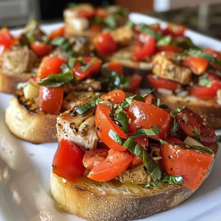 ['Peito de frango grelhado coberto com tomate e mozzarella.', 'Frango bruschetta com molho balsâmico em uma travessa.', 'Imagem de frango bruschetta com molho de tomate fresco e queijo.', 'Prato de frango bruschetta com ervas frescas e queijo derretido.']