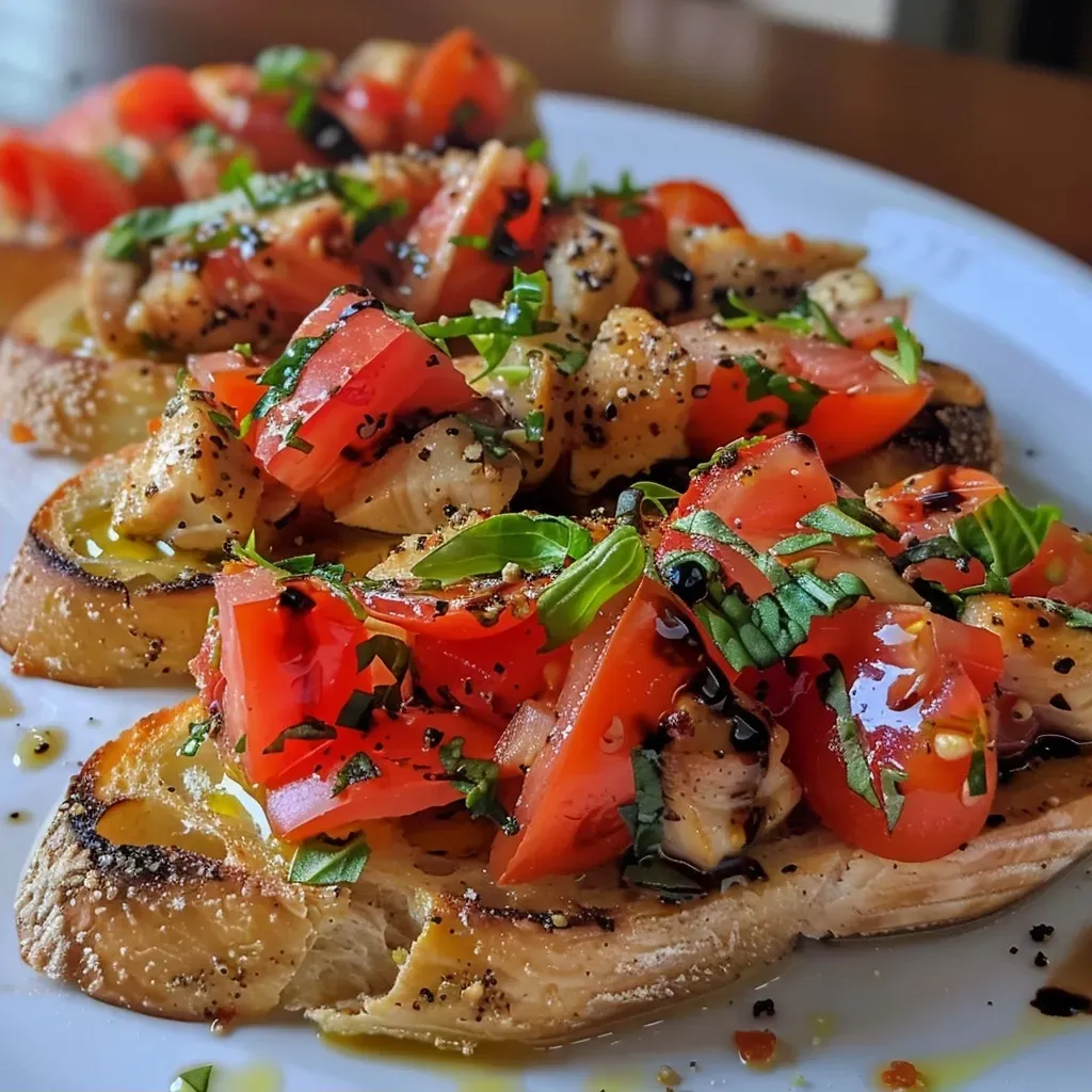 Peito de frango grelhado coberto com tomate e mozzarella.