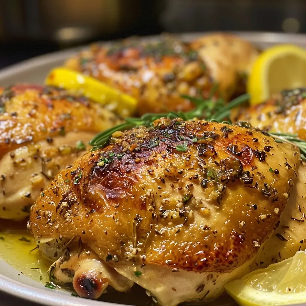 ['Frango grelhado com limão e ervas, suculento e dourado.', 'Peito de frango temperado com limão e ervas na grelha.', 'Close-up de frango grelhado com limão e alho.', 'Frango marinado em limão, ervas e especiarias, pronto para servir.']