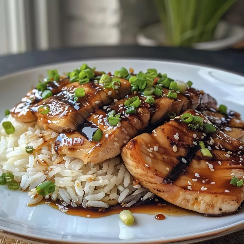['Prato de Frango Teriyaki suculento ao lado de arroz oriental.', 'Frango Teriyaki com arroz, mostrando a textura e cores vibrantes.', 'Close-up de Frango Teriyaki servido com arroz oriental.', 'Prato colorido de Frango Teriyaki e arroz, com ingredientes visíveis.']