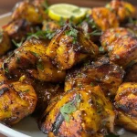 ['Prato de frango xadrez com pedaços de frango e legumes.', 'Close de frango xadrez em uma tigela colorida.', 'Frango xadrez servido com pimentões e cebola.', 'Ingredientes de frango xadrez em destaque.']